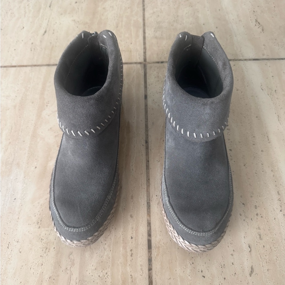 UGG Gray Suede Ankle Boots with Stitch Detail
